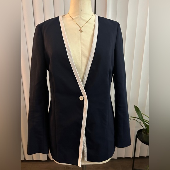 💙CHAUS New York M One-Button Trim Jacket Navy 🤍 - Picture 2 of 11